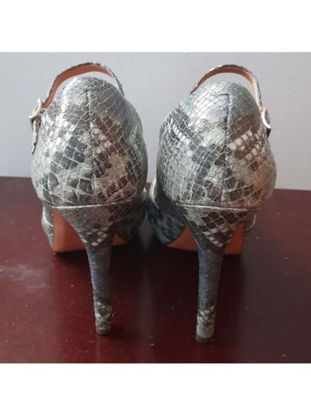 Coach Teal Blue Snakeskin Shawna High Heel Open Toe Platform Pumps Size 6.5. - Picture 3 of 11